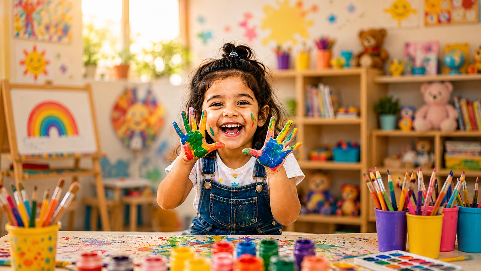 A bright playroom prepared for imaginative indoor play